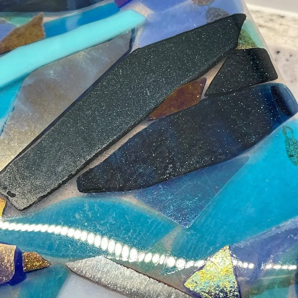 Kitchen Stove Top Hot Plate Handmade Trivet Fused Glass Style Iridescent Tones